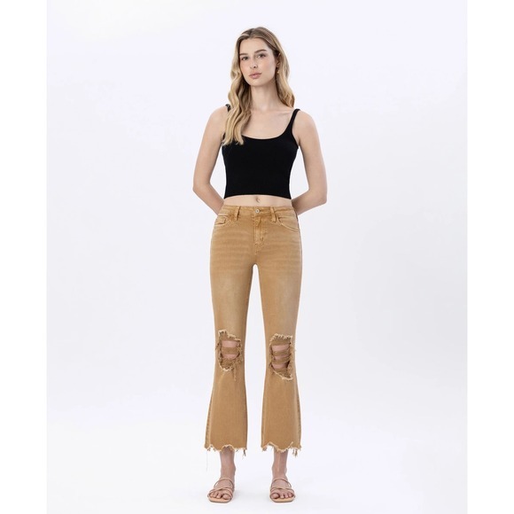 Vervet Denim - Vervet army khaki vintage high rise crop flare jeans women's size 30 trendy